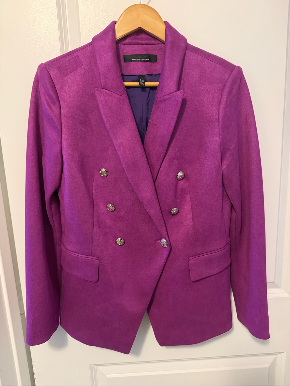 White House Black Market Fuchsia Double-Breasted Blazer w matching skirt. - Picture 6 of 14